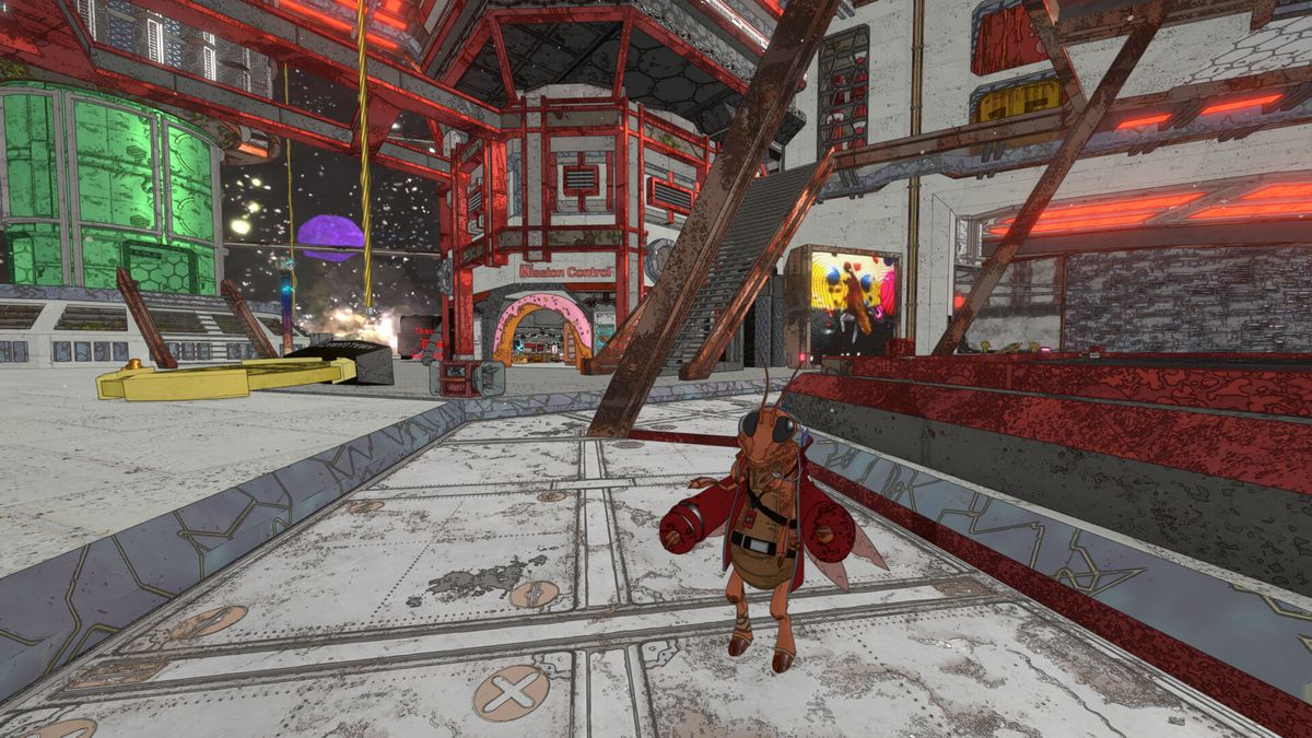 Official Mycopunk screenshot: two hazard crew robots in an industrial corridor