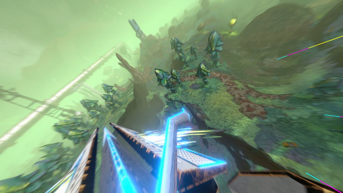 Official Mycopunk screenshot: a hazard crew robot in a fungus-lit environment