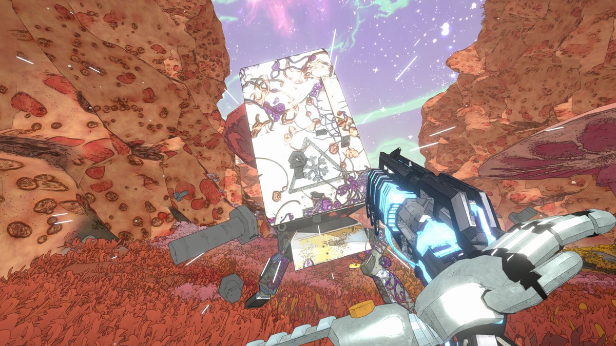 Official Mycopunk screenshot: a close view of gear and hardware in the field